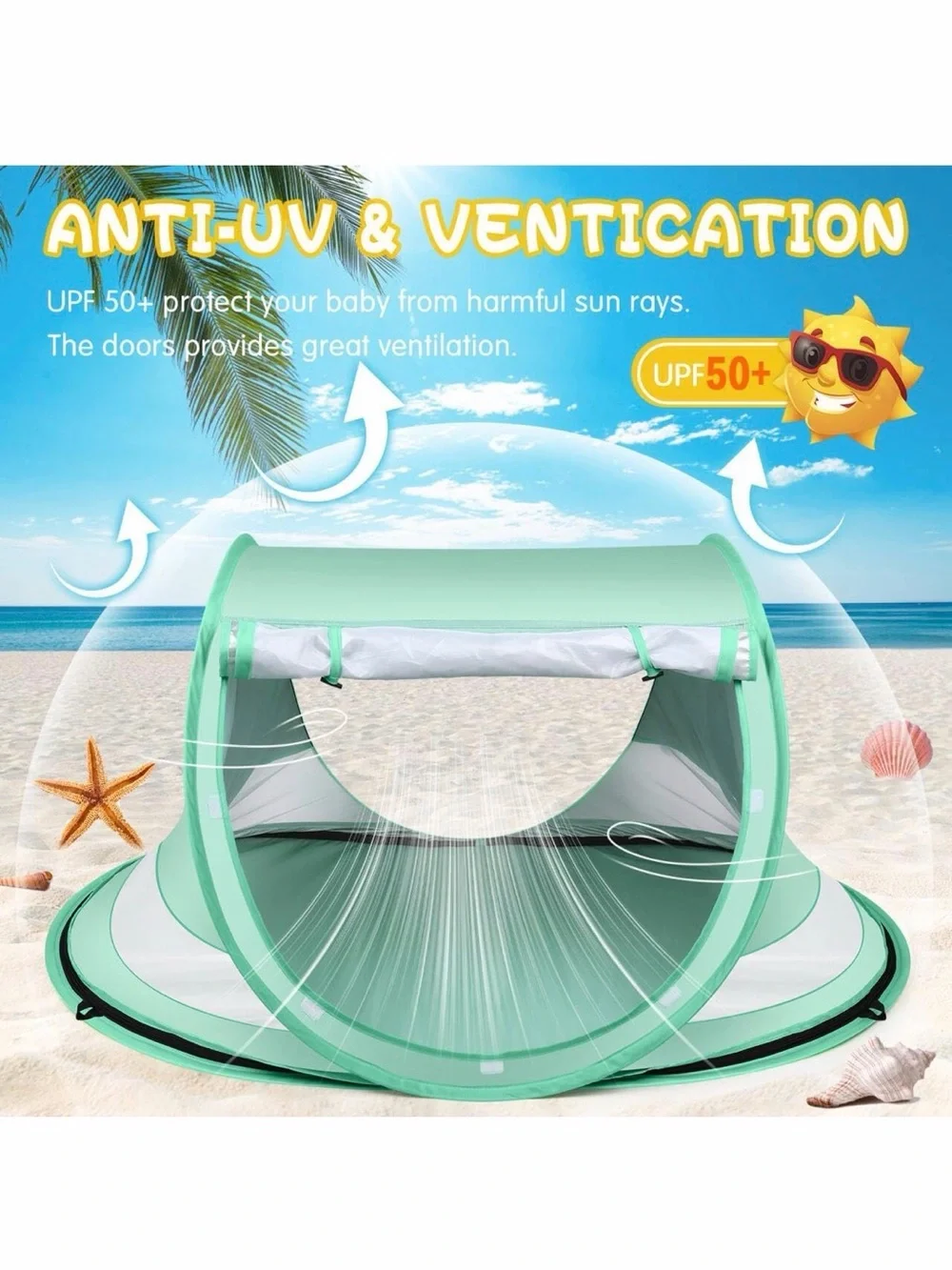 Kapeazo Green Baby👶🏻Pop Up UV Sun☀️Shade Beach🏖️Tent⛺️